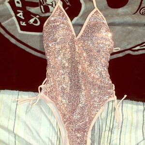 Sequin rose gold Swim suit from Fashion Nova.